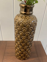 Load image into Gallery viewer, Caramel vase with bronze neck
