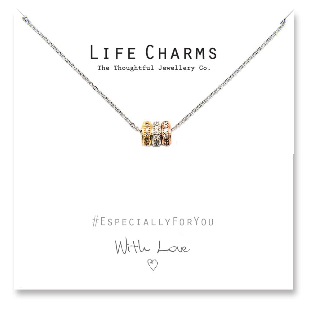 Life Charms EFY 3 Colour Gold CZ Pave Rings